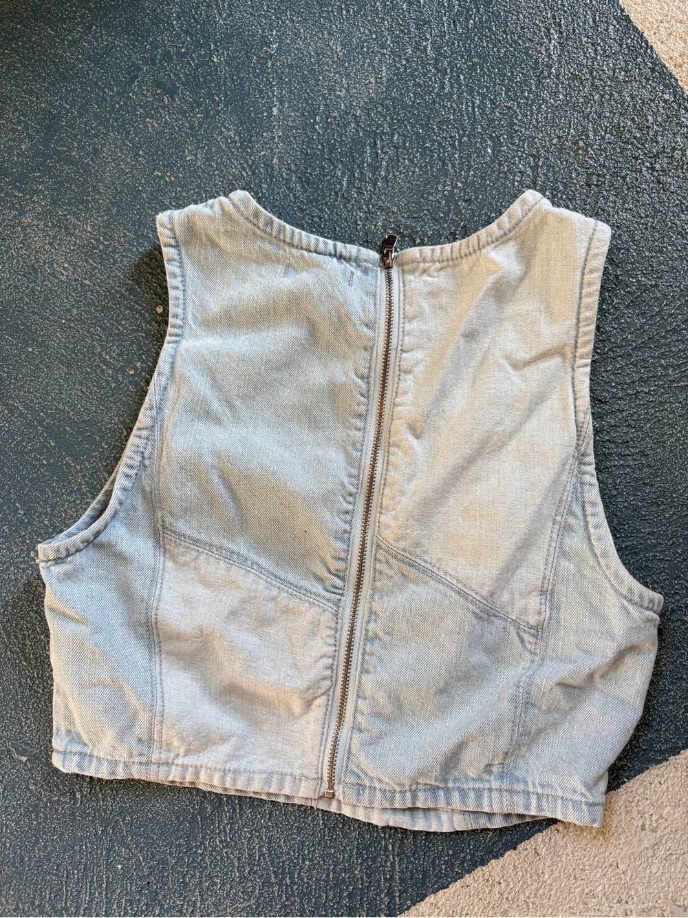 Light Wash Denim Crop Top with Back Zipper
